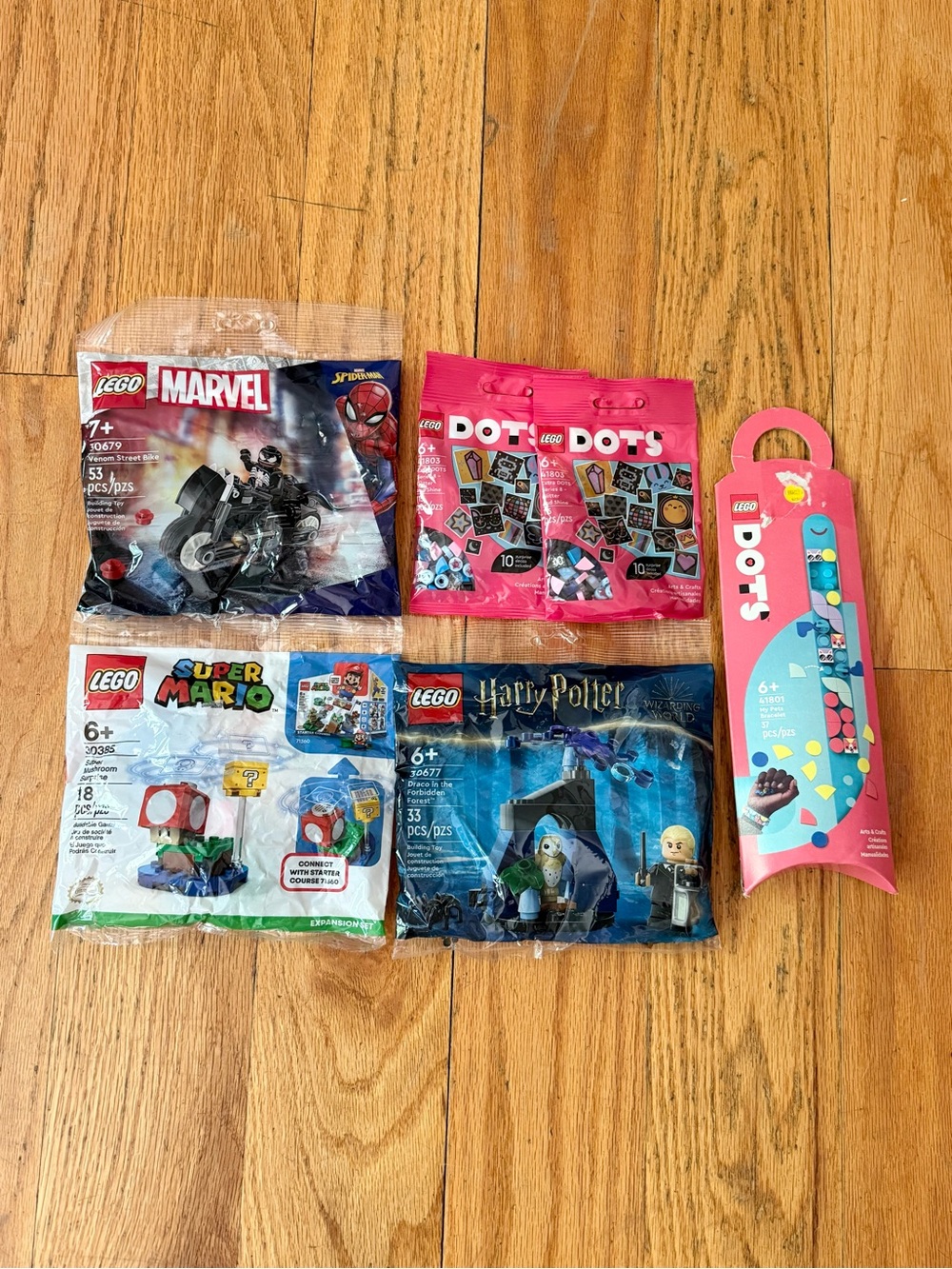 LEGO DOTS Accessories with LEGO Marvel, LEGO Mario, and Harry Potter Minifigures